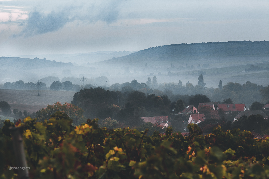 Harxheim und das Zellertal in Dunst und Nebel